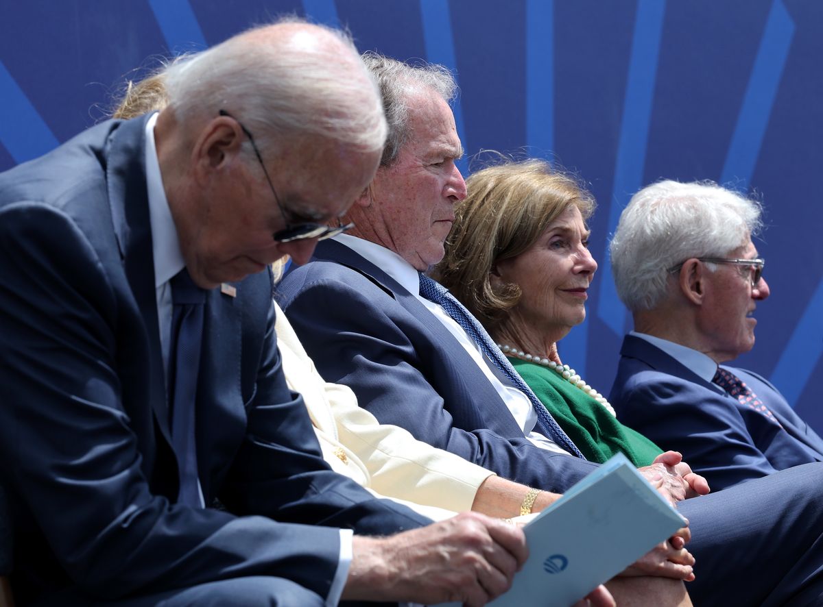 Former U.S. President Joe Biden attend the dedication ceremony for the opening of the Barack Obama Presidential Center in John Lewis Plaza on June 18, 2026 in Chicago, Illinois.