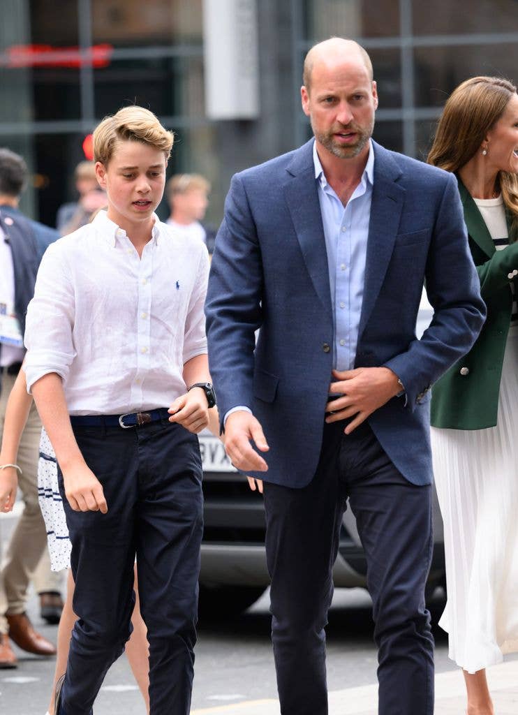 Prince George of Wales and Prince William, Prince of Wales, Duke of Rothsay visit Team Wales during the 2026 Commonwealth Games at the Yotel Hotel on August 01, 2026 in Glasgow, Scotland.