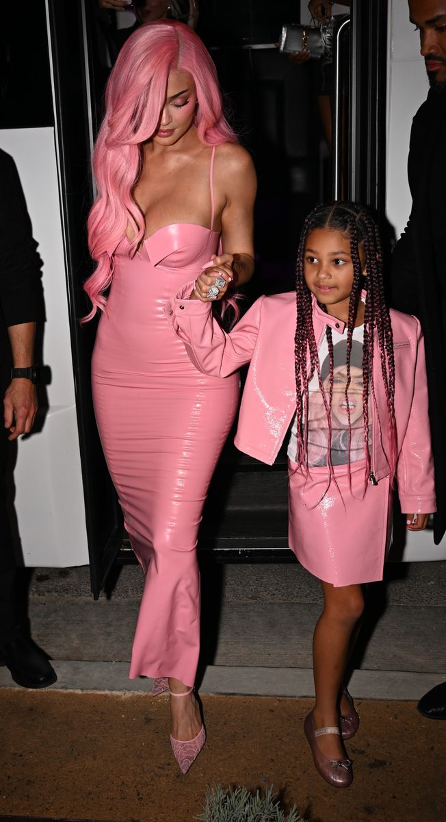 LOS ANGELES, CA - OCTOBER 17: Kylie Jenner with daughter Stormi is seen arriving to Kylie Cosmetics pop-up event on October 17, 2025 in Los Angeles, California.  (Photo by DUTCH/Bauer-Griffin/GC Images) 