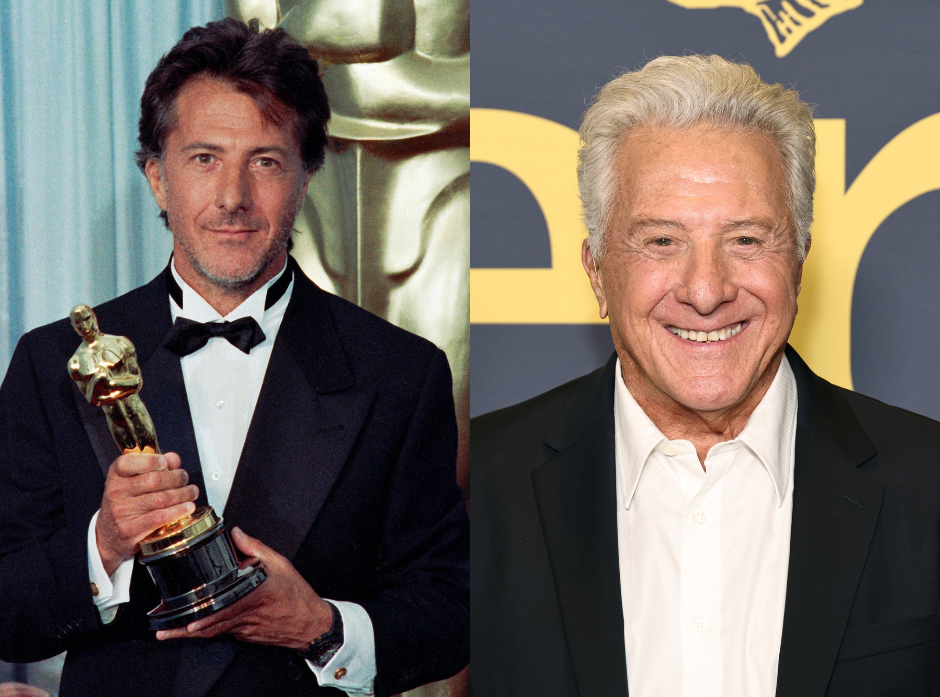 Split image of Dustin Hoffman . On the left in 1989, on the right in 2026.