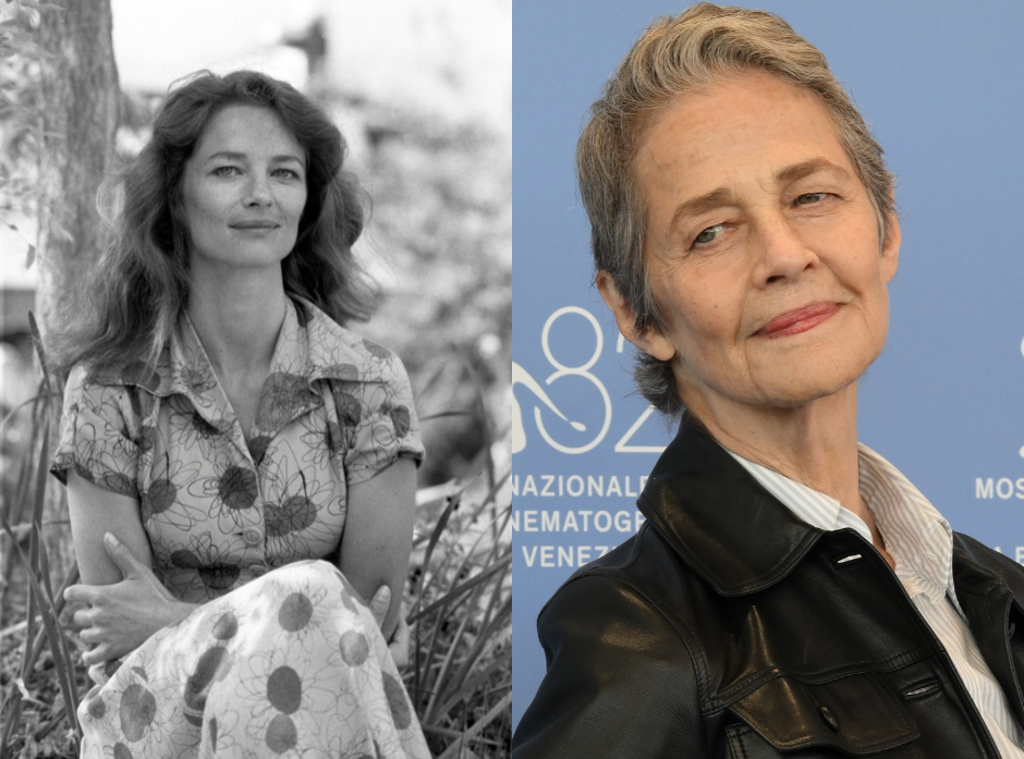 Split image of Charlotte Rampling. Pictured in 1979 and 2026.