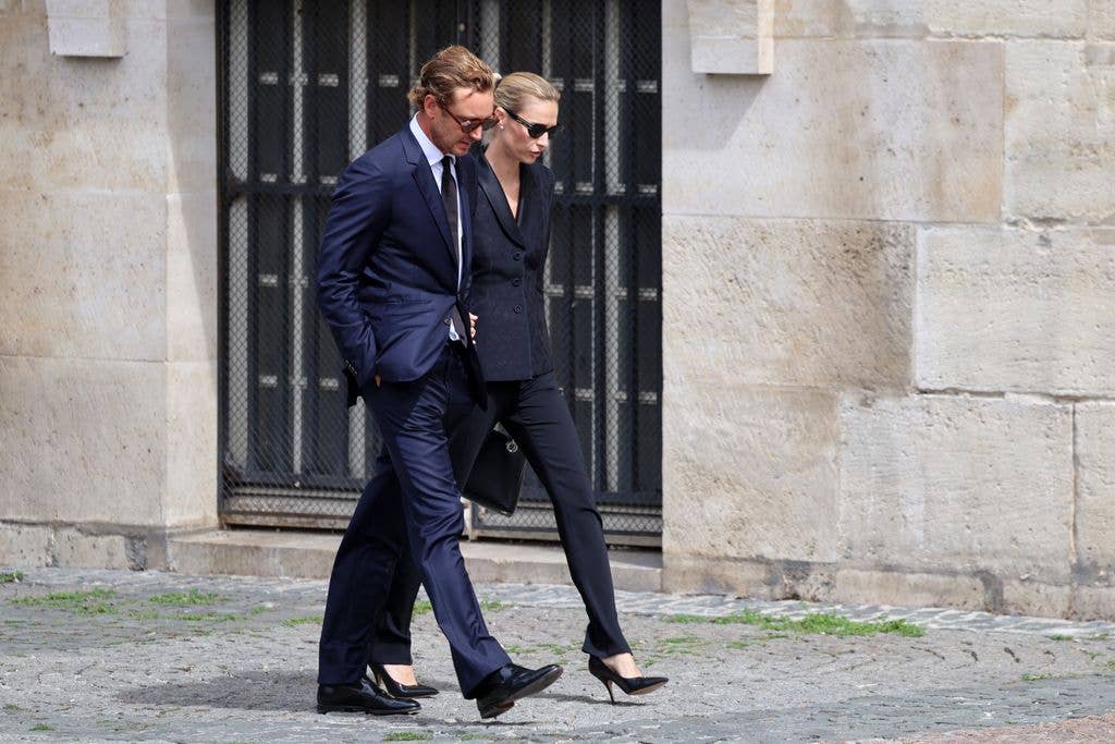 Pierre Casiraghi and Beatrice Borromeo attend Mathilde Favier's Funerals at Eglise Saint-Sulpice on August 31, 2026 in Paris, France. 