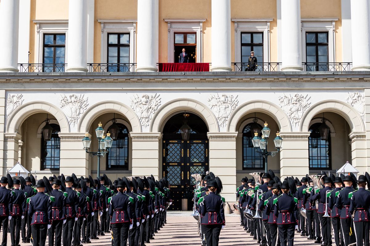 Crown Prince Haakon watches the Royal Guard ceremony at the Royal Palace as King Harald remains hospitalized.