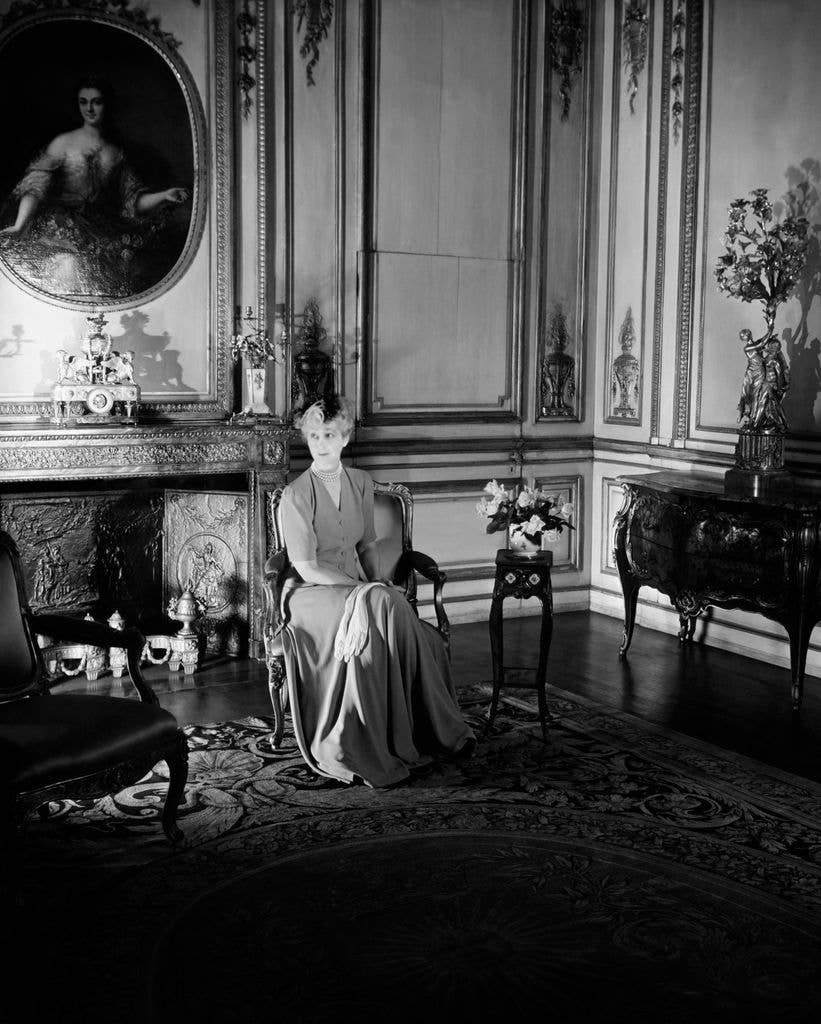 Mme. Jacques Balsan (formerly Consuelo Vanderbilt, Duchess of Marlborough) in ornate room in 1942