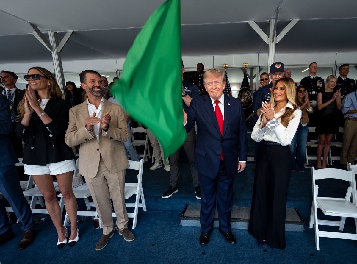Melania Trump attends the Freedom 250 Grand Prix in Washington, D.C., on August 23, 2026, where she opened up about her childhood love of cars and racing.