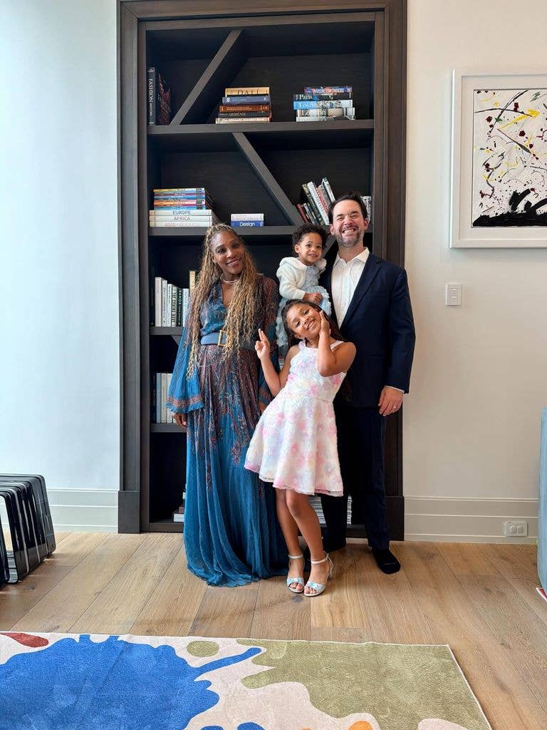 photo of serena williams with her daughters and husband smiling