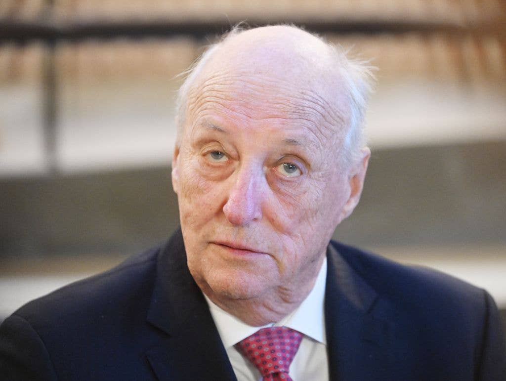 King Harald visits Faktisk.no at Norwegian Press Association on January 23, 2024 in Oslo, Norway. (Photo by Rune Hellestad - Corbis/Getty Images)