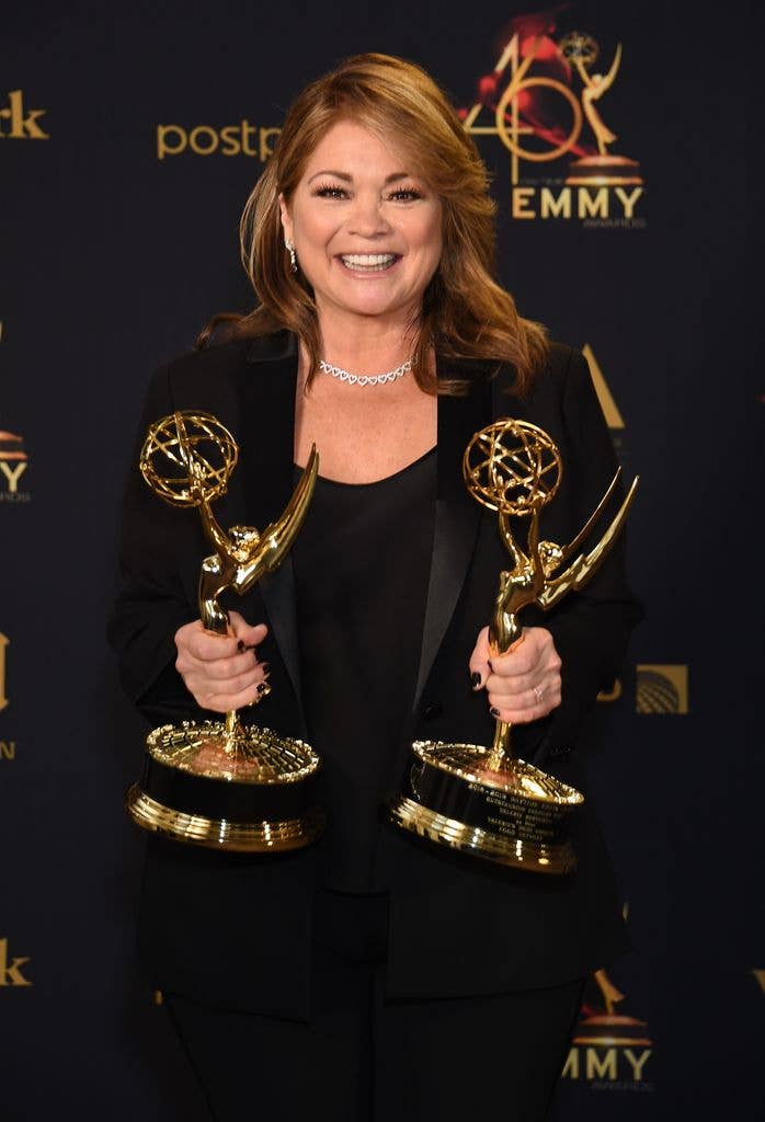 Valerie Bertinelli poses with the Daytime Emmy Awards for Outstanding Culinary Program and Outstanding Culinary Host during the 46th annual Daytime Emmy Awards at Pasadena Civic Center on May 05, 2019 in Pasadena, California. (Photo by Gregg DeGuire/Getty Images)