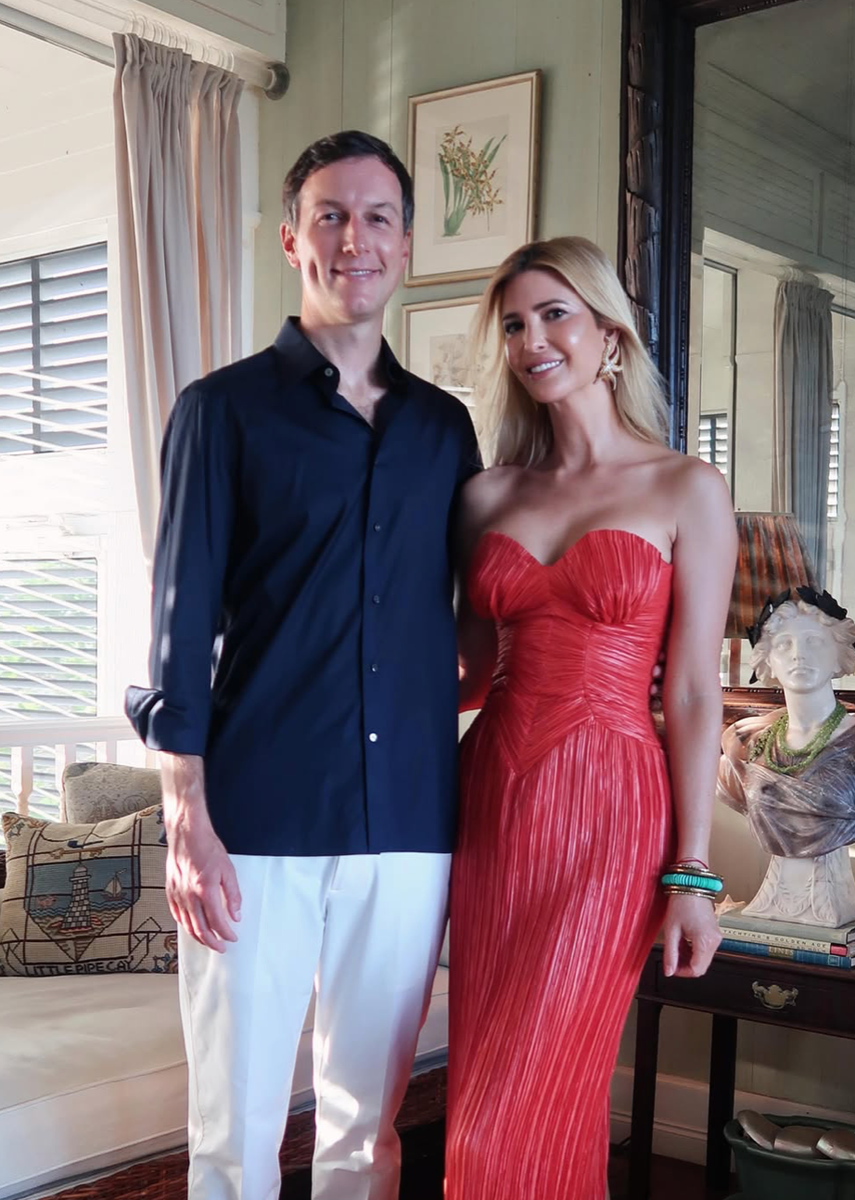 Ivanka Trump and Jared Kushner posed together while enjoying the wedding celebrations of Donald Trump Jr. and Bettina Anderson in the Exumas.
