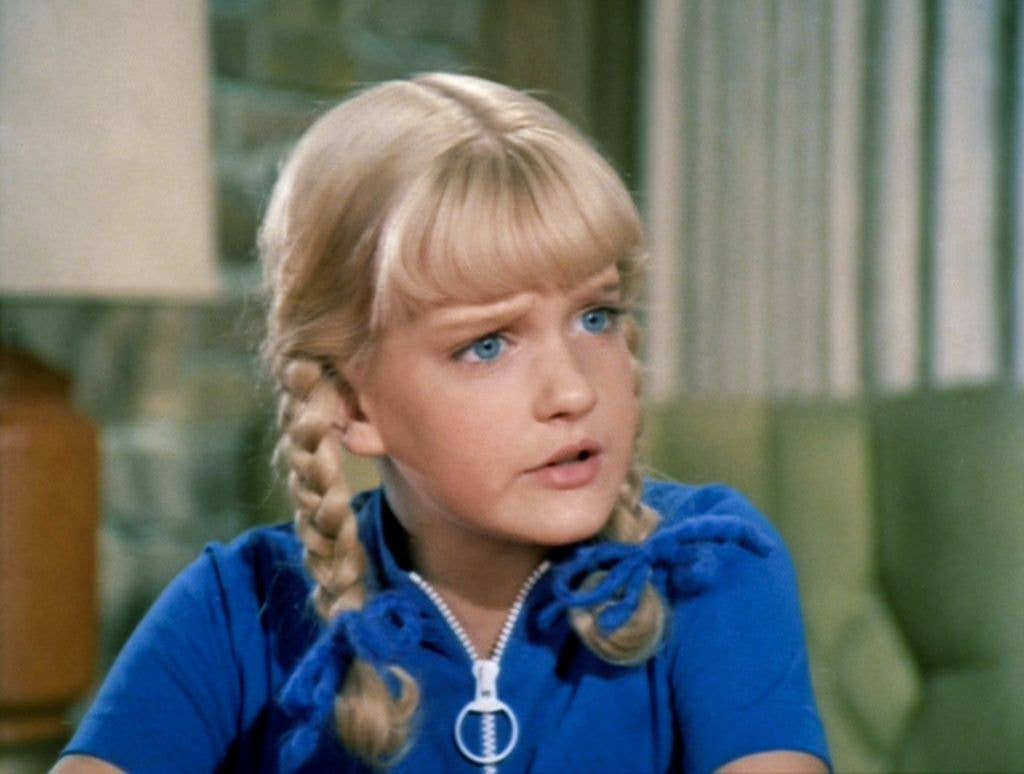 Susan Olsen as Cindy Brady in the BRADY BUNCH episode, "The Subject Was Noses."  Original air date, February 9, 1973. Image is a screen grab. 