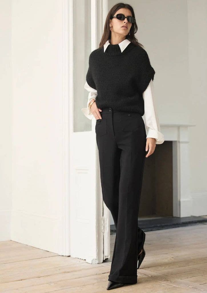 Mint Velvet Black Pocket Detail Flared Trousers