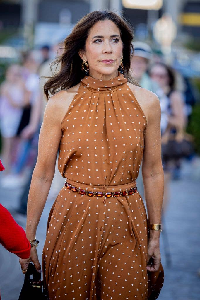 Mary looked stunning in the brown polka dot dress