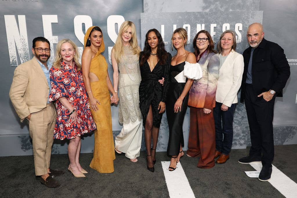 David Glasser, Jane Wiseman, Laysla De Oliveira, Nicole Kidman, Zoe SaldaÃ±a, Jill Wagner, Dana Goldberg, Cindy Holland and Michael Friedman attend Paramount+'s "Lioness" Season 3 New York Premiere at SVA Theater on July 29, 2026 in New York City. (Photo by Dia Dipasupil/WireImage)