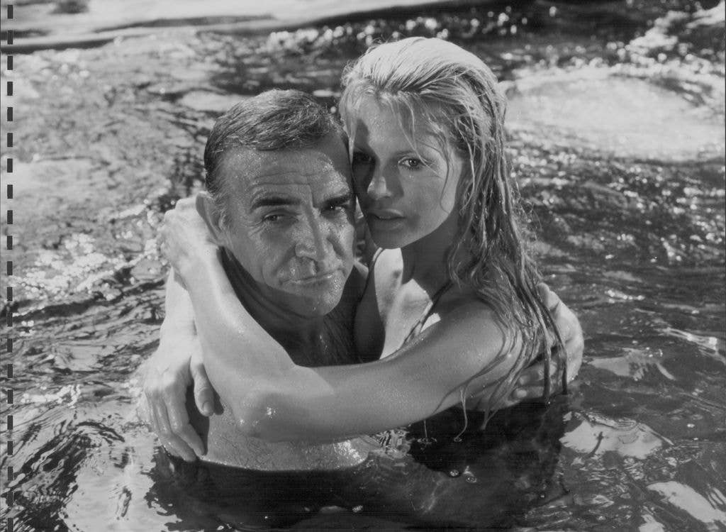 Actors Sean Connery and Kim Basinger in a scene from the film 'Never Say Never Again', 1983