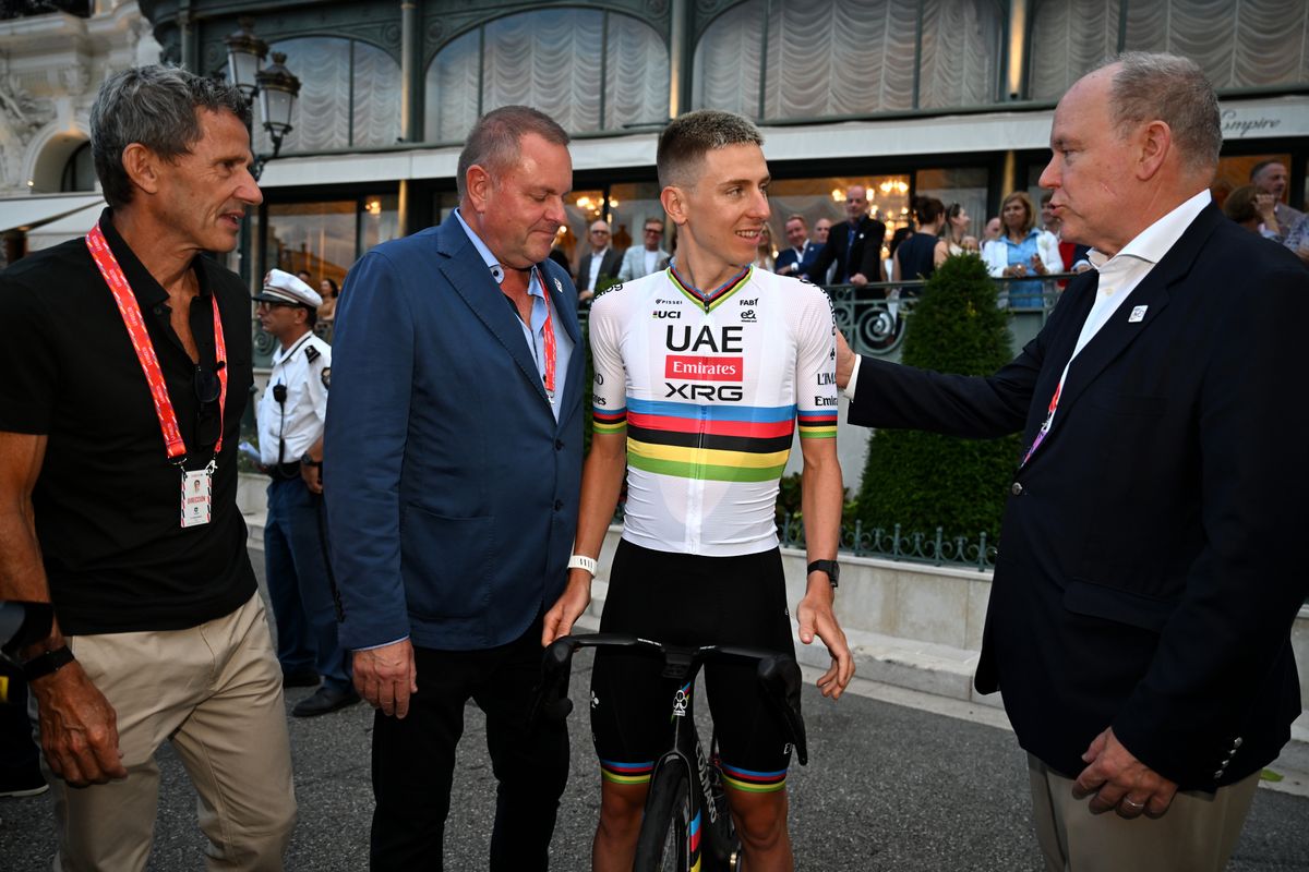 Tadej Pogačar smiled while speaking with Prince Albert before taking on a major new sporting challenge.