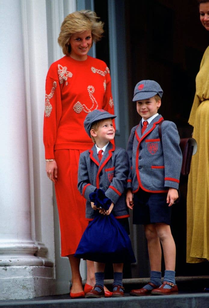 Diana cherished her boys, seen her on Prince Harry's first day at Wetherby Prep school