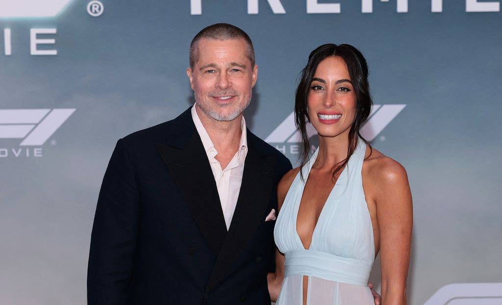 Brad Pitt and Ines de Ramon attend the Apple Original Films & Warner Bros. Pictures "F1" World Premiere in Times Square on June 16, 2025 in New York City. (Photo by Dimitrios Kambouris/Getty Images)
