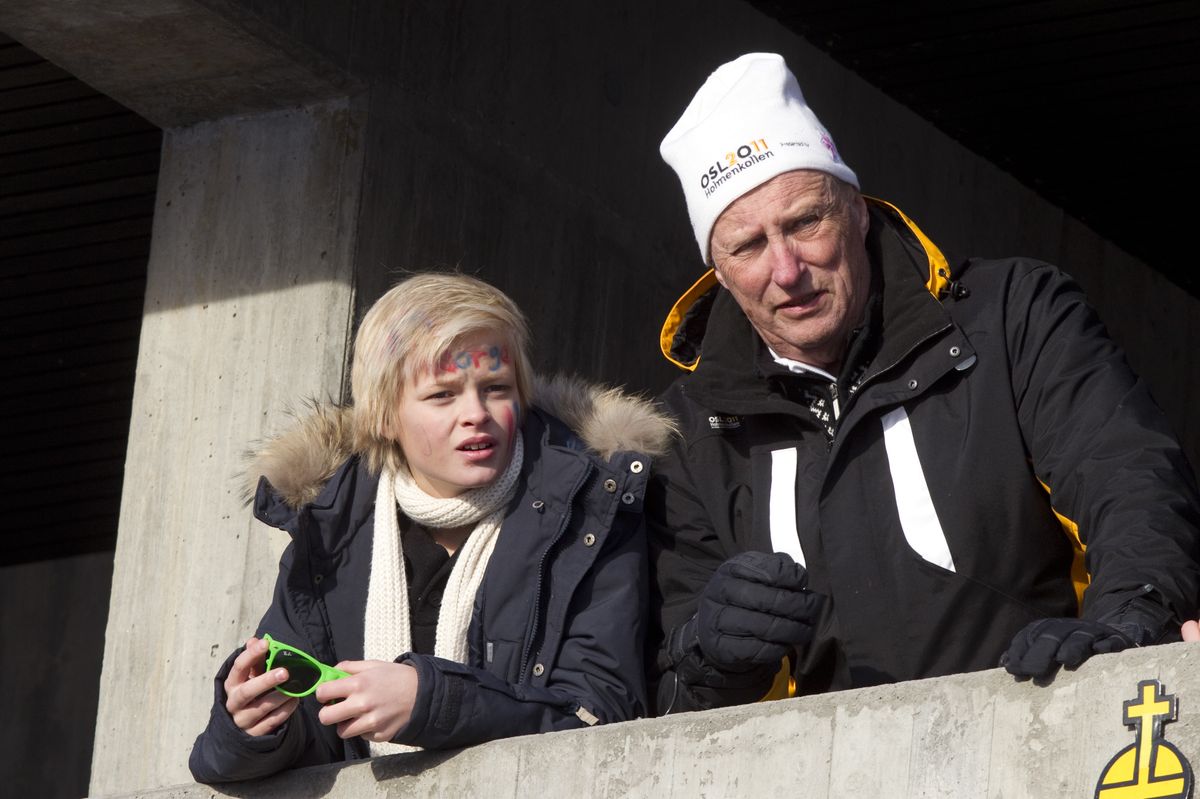 King Harald with Marius Borg, the son Mette-Marit of Norway had before her marriage to Prince Haakon, who for some sectors was an impediment to the heir marrying her.