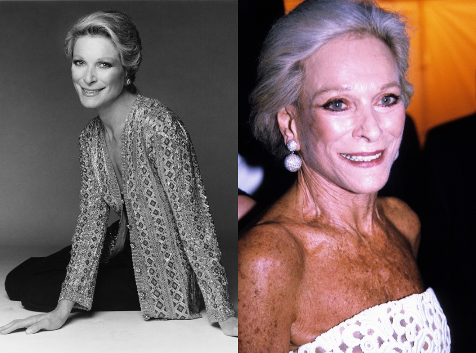 Split image of Nan Kempner. Pictured in 1974 and 2000.