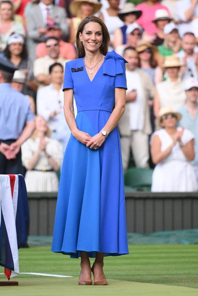 Catherine was Centre Court chic in a blue dress at Wimbledon in 2025.