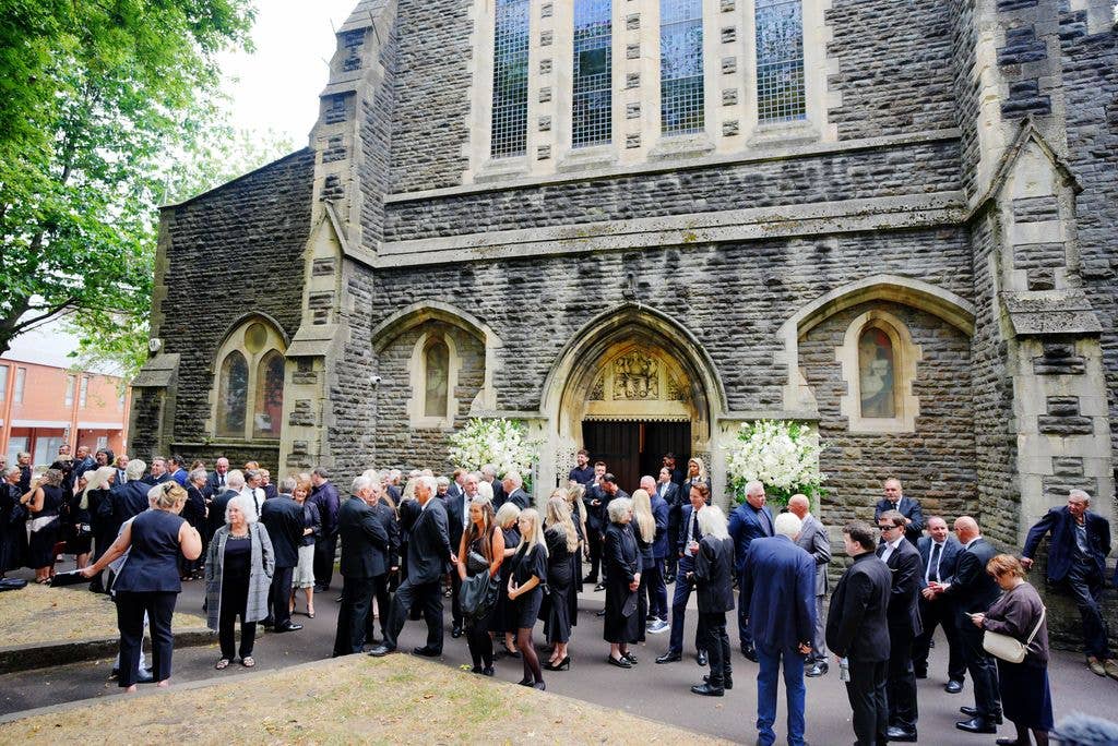 People gathered outside the church 
