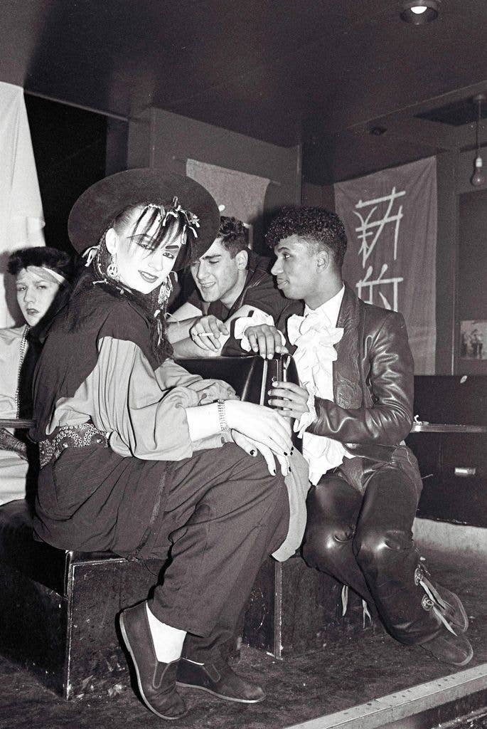 Photo of 80'S STYLE and BOY GEORGE and NEW ROMANTICS and CULTURE CLUB; Boy George and friends. The Wall opening night 