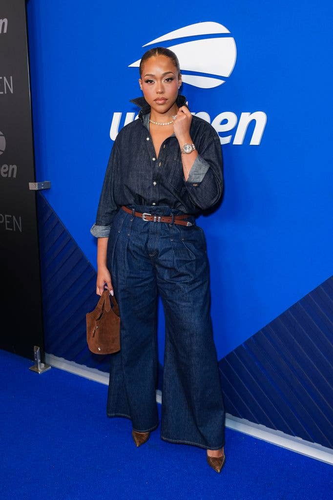 Jordyn Woods attends the US Open Men's Singles Championship Match at the USTA Billie Jean King National Tennis Center on September 13, 2026 in New York City