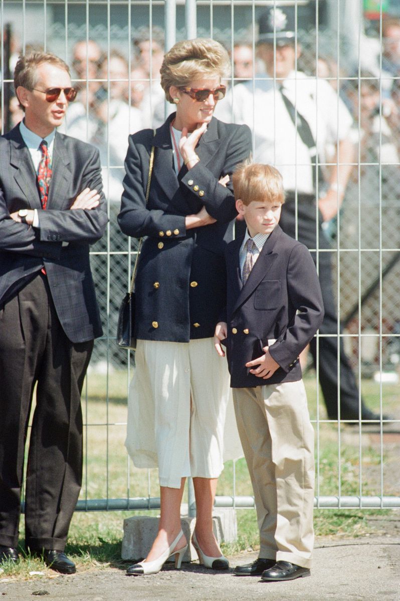 Princess Diana attends the British Grand Prix with Prince Harry