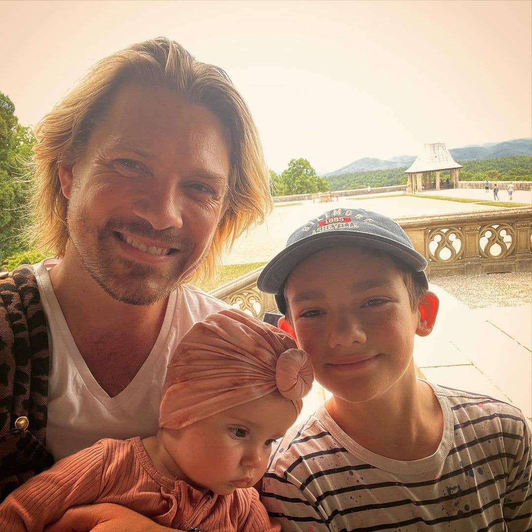Taylor Hanson poses for a selfie with his son Viggo and daughter Maybellene Hanson, shared on Instagram