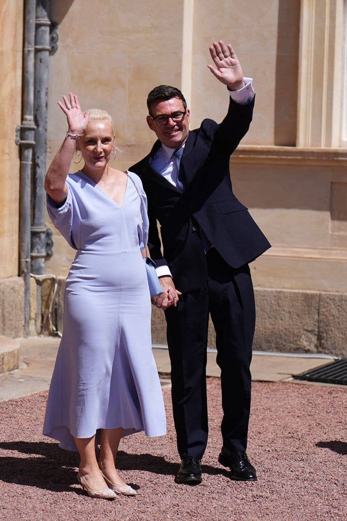 Prime Minister Andy Burnham and his wife Marie-France van Heel leave Buckingham Palace after an audience with King Charles III