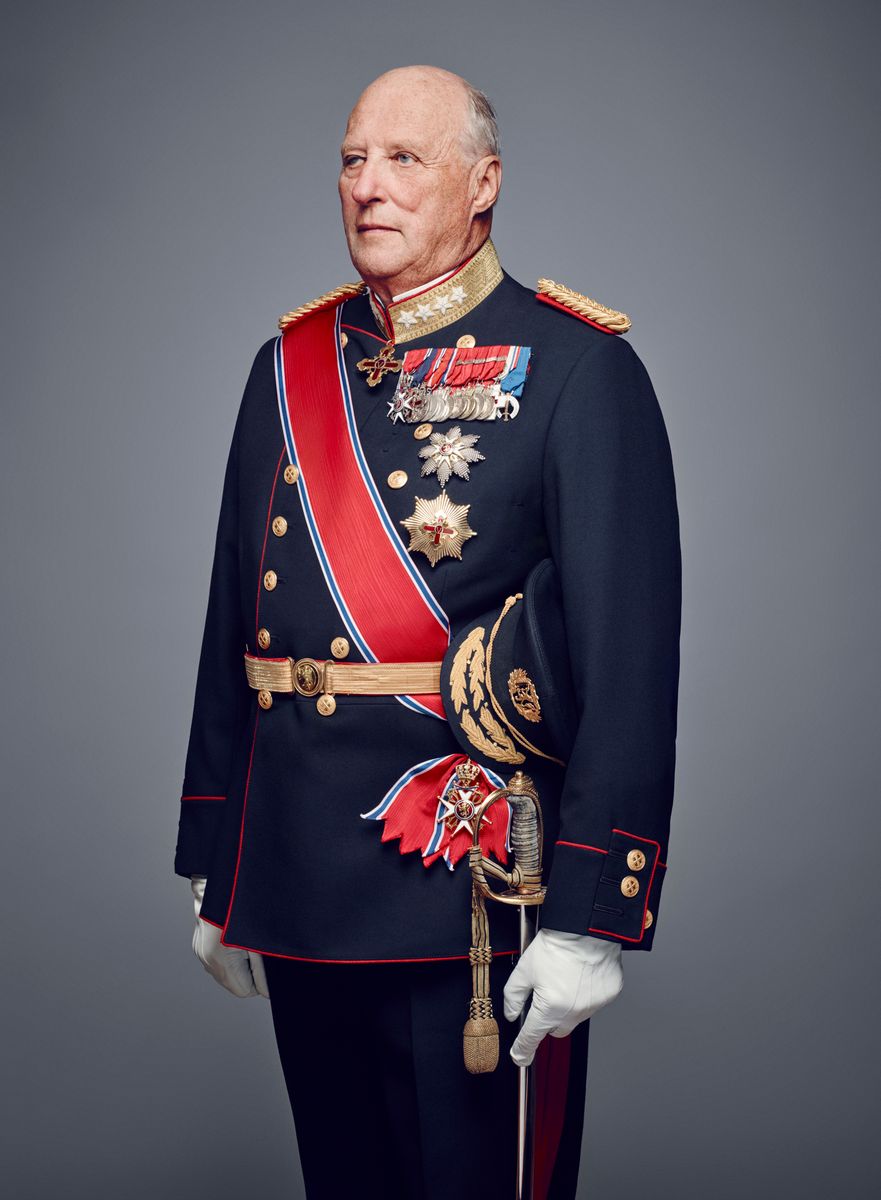 King Harald V of Norway poses for an official photograph from the Royal Court on January 15, 2016 in Oslo, Norway