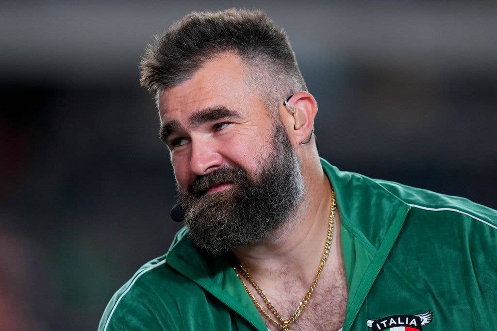 Jason Kelce wearing green top on ESPN