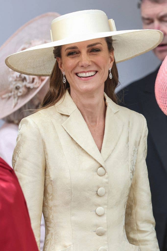 Kate Middleton, the Princess of Wales smiles as she attends the annual Order of the Garter service at St. George's Chapel in Windsor Castle, west of London, on June 15, 2026.