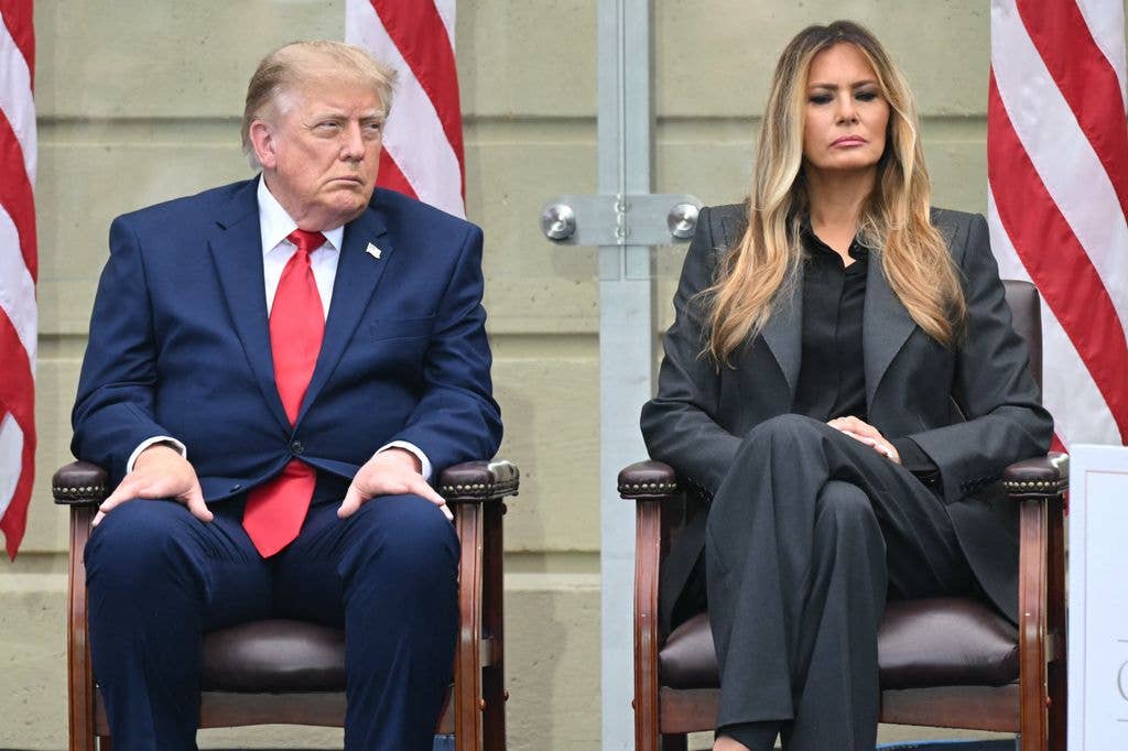 Donald Trump and Melania Trump attend the 25th anniversary commemoration of the September 11, 2001 attacks at the Pentagon in Washington, DC.