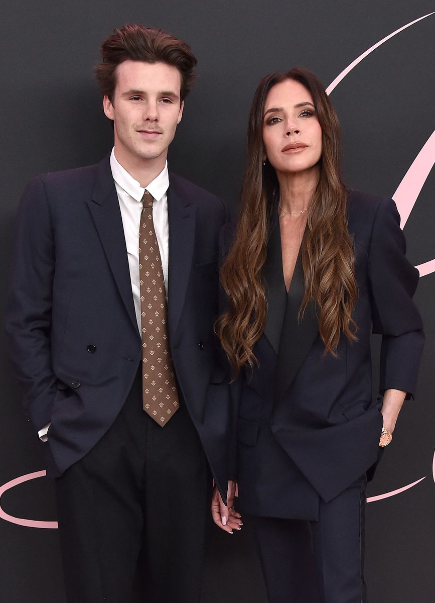 English fashion designer and singer Victoria Beckham and her son singer Cruz Beckham