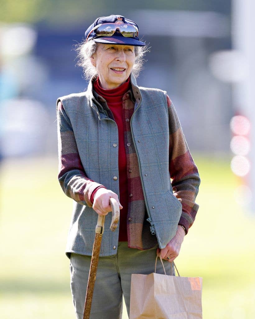 Princess Anne, Princess Royal watches daughter Zara Tindall compete in the Cirencester Park Horse Trials on April 27, 2025 in Cirencester, England.