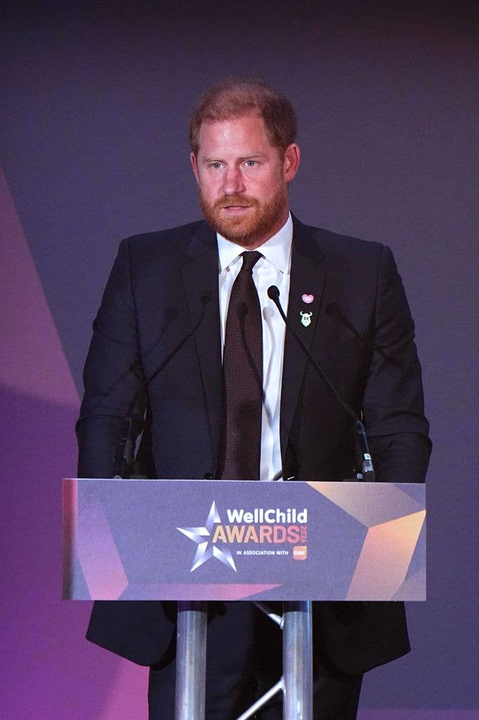 Prince Harry, Duke of Sussex speaks on stage during the annual WellChild Awards at the Royal Lancaster Hotel in London on September 21, 2026. WellChild is the national charity for seriously ill children and their families.