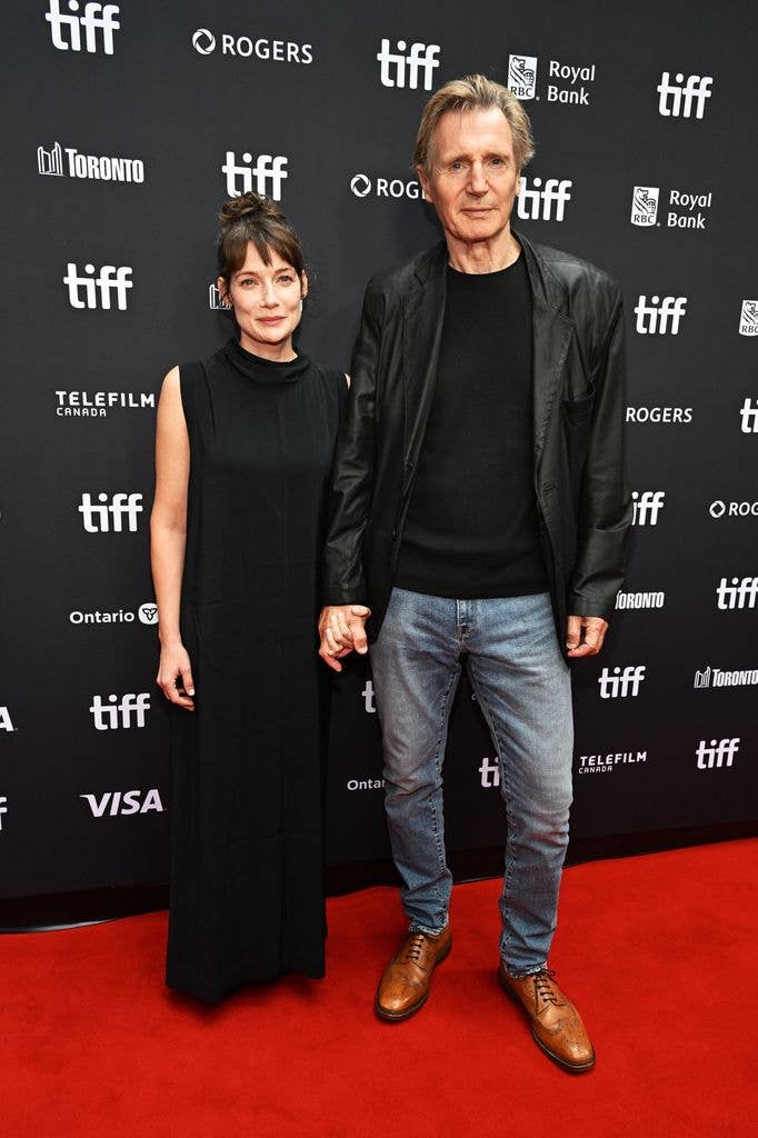 Stella Stocker and Liam Neeson at the "Evil Genius" premiere at the 51st Toronto International Film Festival on September 12, 2026 in Toronto, Ontario. (Photo by Earl Gibson III/Deadline via Getty Images)