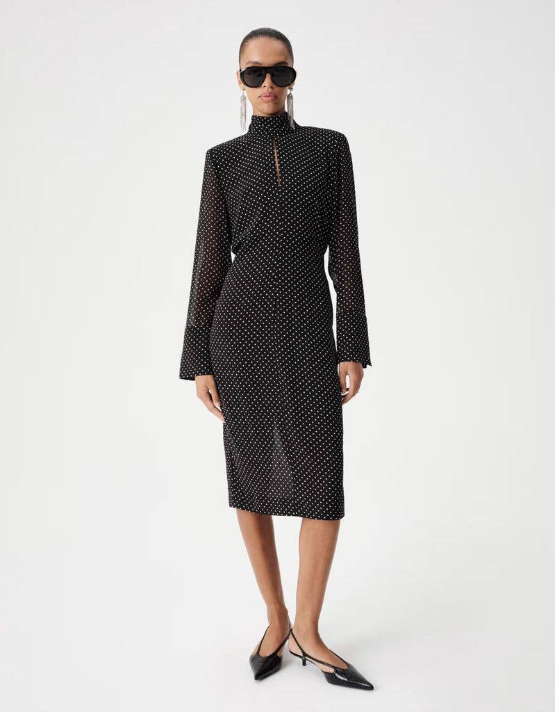 M&S Polka Dot Funnel Neck Midi Shift Dress