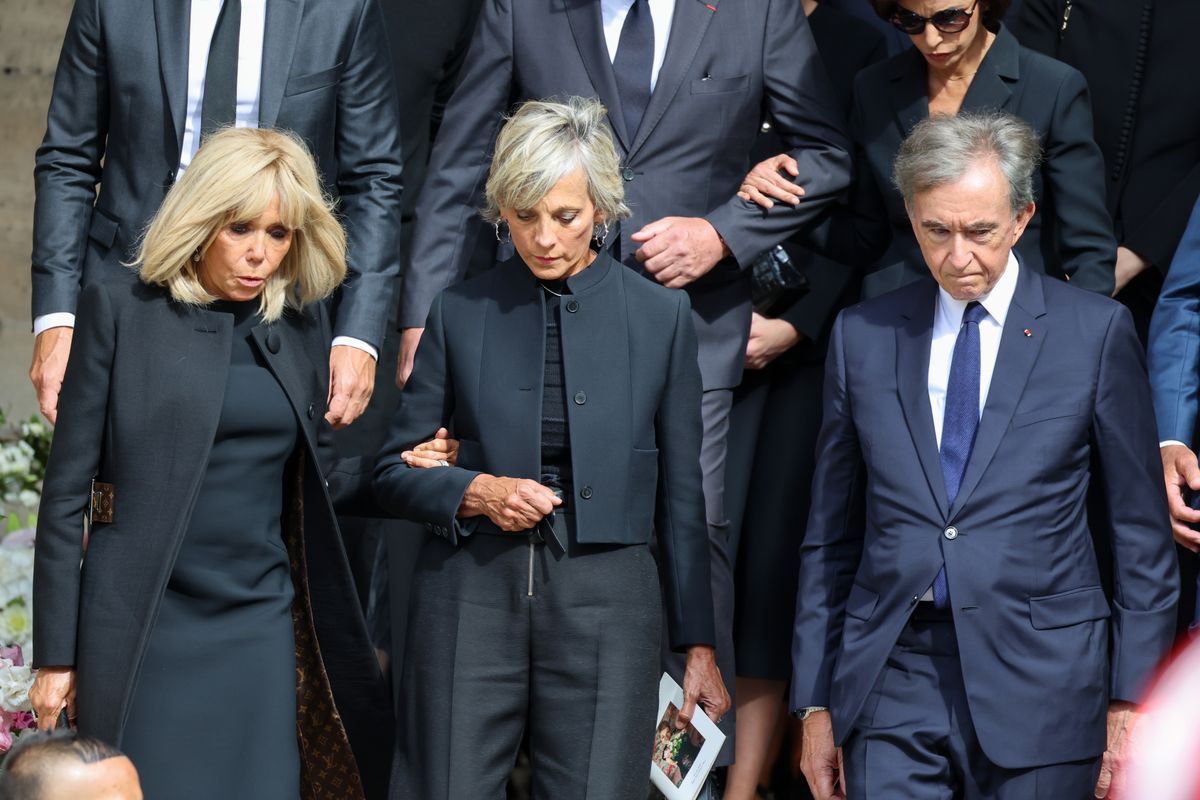 Brigitte Macron, HÃ©lÃ¨ne Mercier-Arnault and Bernard Arnault attend Mathilde Favier's Funerals