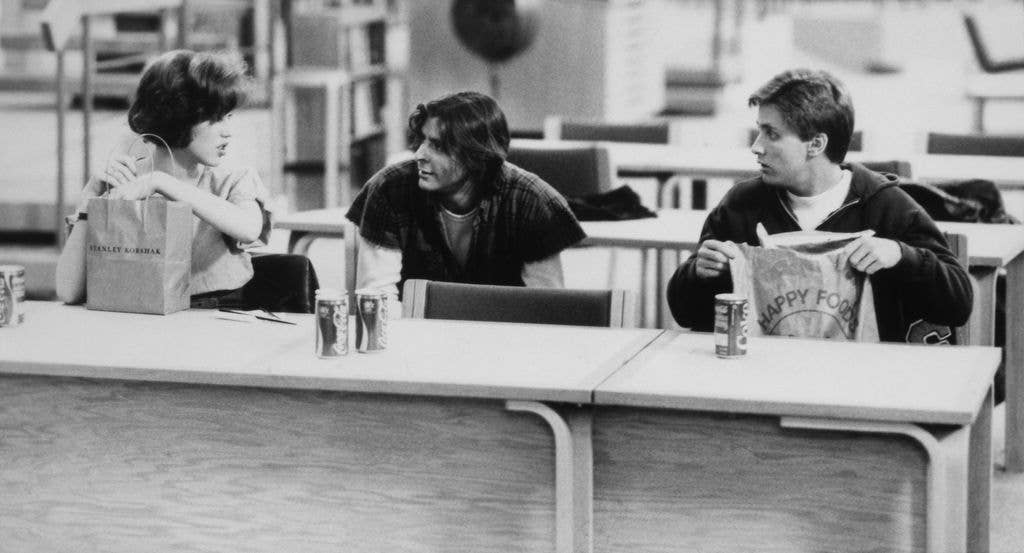 Molly Ringwald, Judd Nelson and Emilio Estevez, on-set of the Film, "The Breakfast Club"