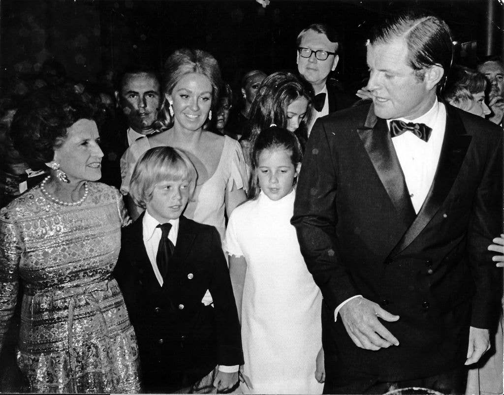 View of, from left, American philanthropist Rose Kennedy (1890 - 1995) (left), her grandson, Edward M Kennedy Jr, daughter-in-law Joan Bennett Kennedy, granddaughter Kara Kennedy (1960 - 2011), and son Senator Edward M 'Ted' Kennedy (1932 - 2009) as they arrive for the opening performance at the John F Kennedy Center for the Performing Arts, Washington DC, September 8, 1971