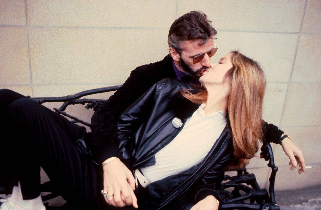Ringo Starr kissing Barbara Bach
