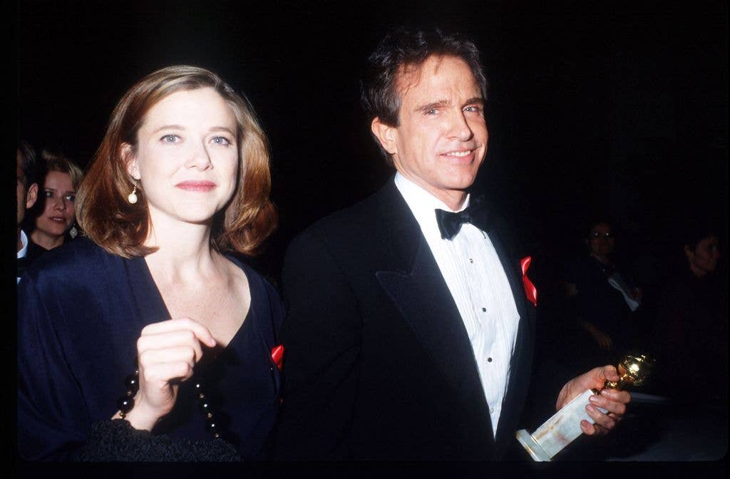 Annette Bening and Warrren Beatty leave the Golden Globe Awards in 1992. 