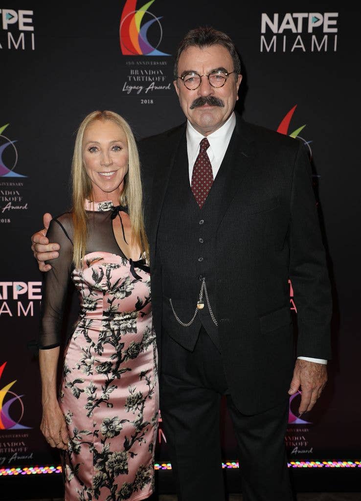 Jillie Mack and Tom Selleck are seen at the Brandon Tartikoff Legacy Awards at NATPE 2018 at the Fontainebleau Hotel on January 17, 2018 in Miami Beach, Florida.
