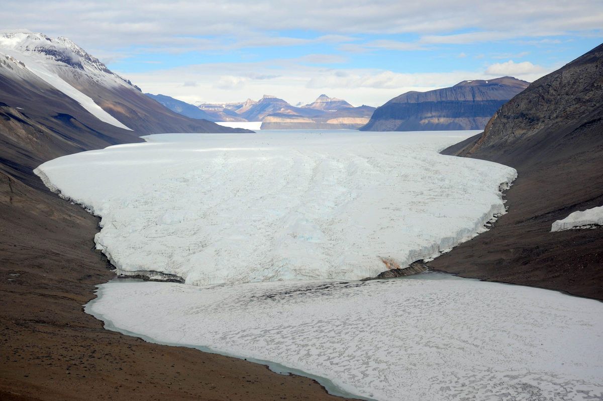 A view of Dry Valley during Prince Albert II's 2009 South Pole expedition, part of the royal's longstanding efforts to draw attention to climate change in the polar regions.