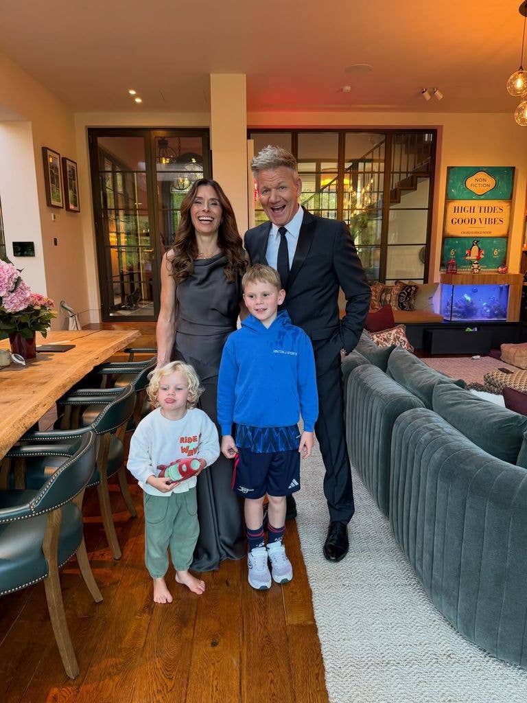 Gordon Ramsay and Tana Ramsay with two children in a living room setting.