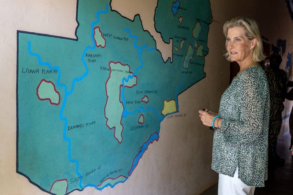 The Duchess of Edinburgh, during a tour of the base camp at the Conservation Lower Zambezi (CLZ)