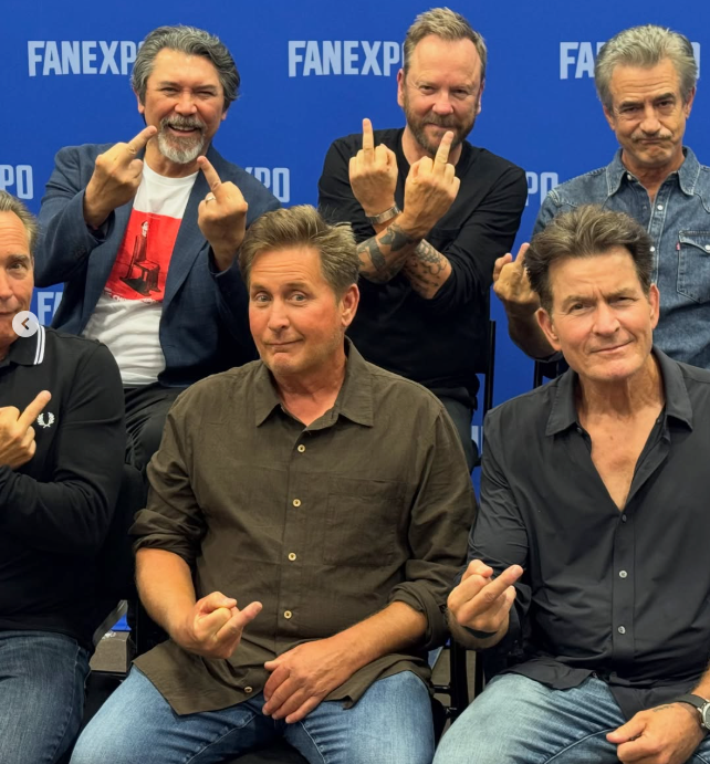 The cast of Young Guns having fun at the 38 year reunion