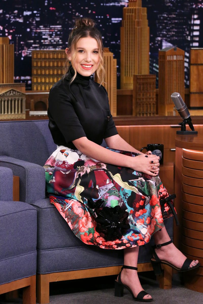 THE TONIGHT SHOW STARRING JIMMY FALLON -- Episode 1074 -- Pictured: Actress Millie Bobby Brown during an interview on May 22, 2019 -- (Photo by: Andrew Lipovsky/NBCU Photo Bank/NBCUniversal via Getty Images via Getty Images)